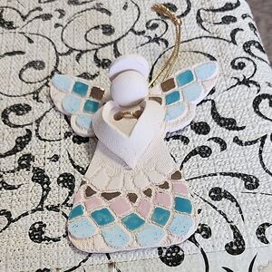 Handcrafted Angel Ornament with Blue and Pink Accents
